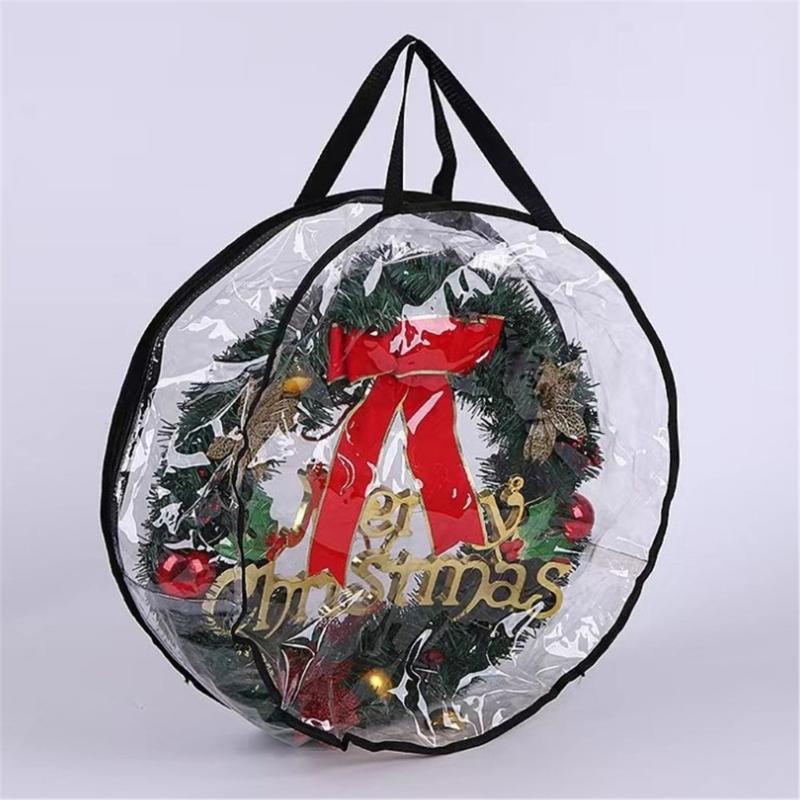 Transparent Holiday Decoration Organiser Bag With Reinforced Zippers Lightweight PVC Materials Wreath Protective Case