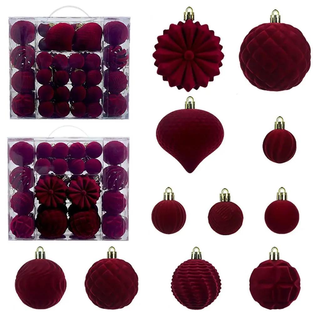 48pcs/set Velvet Christmas Ball Ornaments Christmas Decoration Box Set Products Set Ball Pendant Ball 4/6/8cm Christmas Hom Y8M5