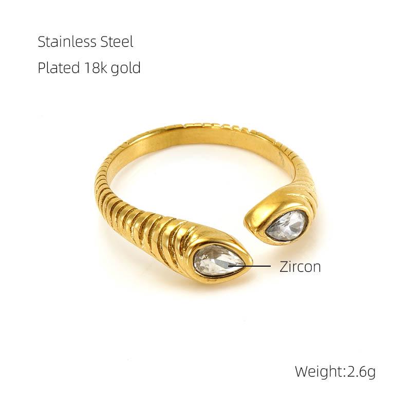 European-American 18k Gold Zircon Retro Open Ring for Women