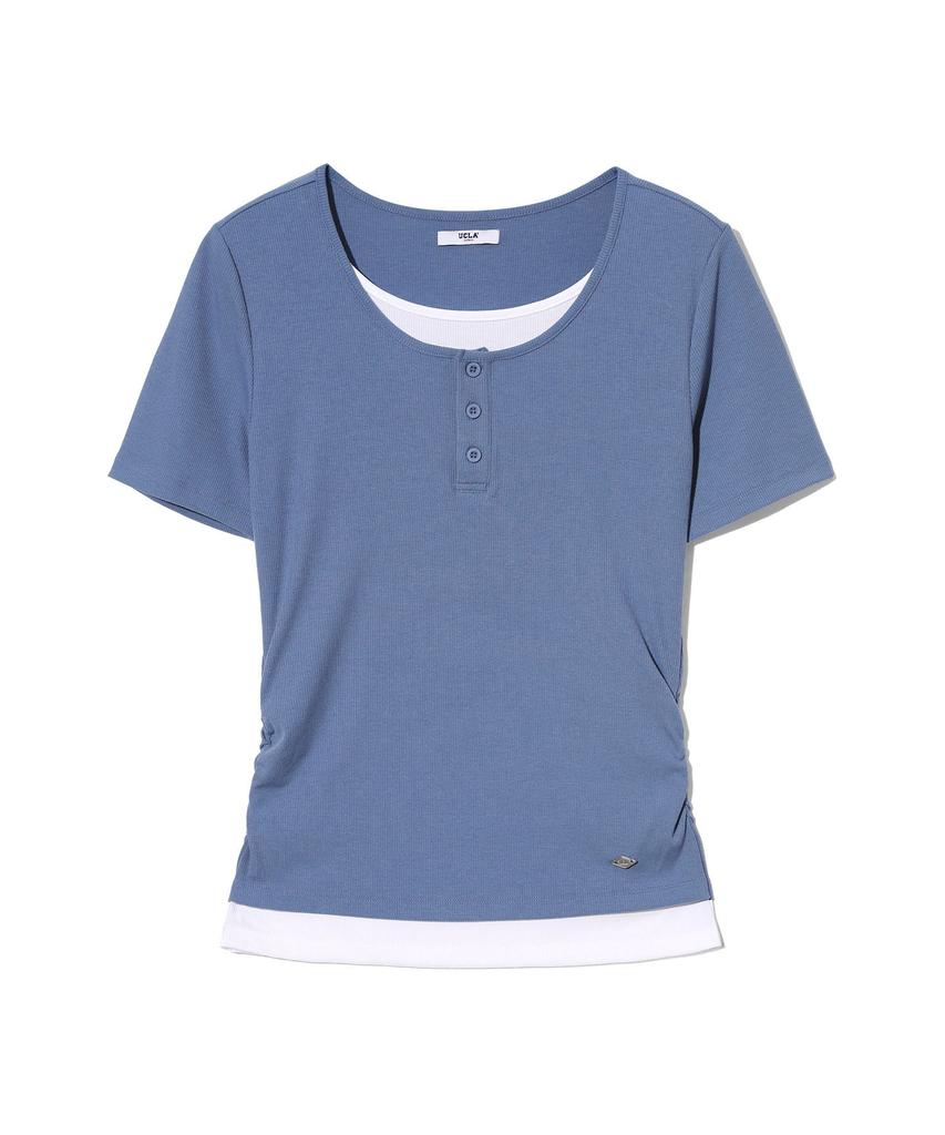 UCLA Women'S Layered Henley Neck Ribbed T-Shirt [G-Blue](Uc5Sta6)