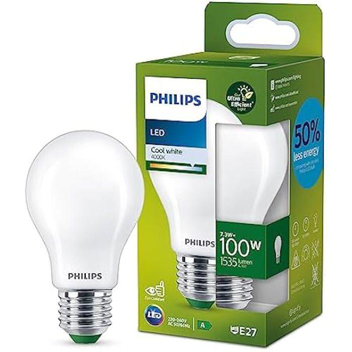 Philips ampoule LED Ultra Efficient Classe A, 100W, culot E27, blanc froid 4000K, dépolie, verre