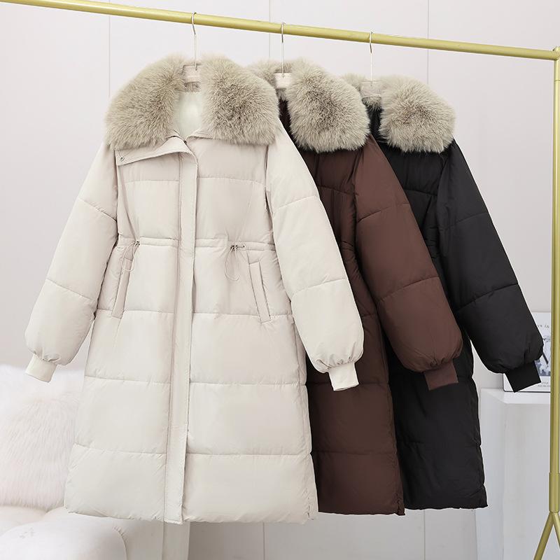 Women’s Calf-Length Windproof Thicken Warm Winter Jacket With Fur Lapel