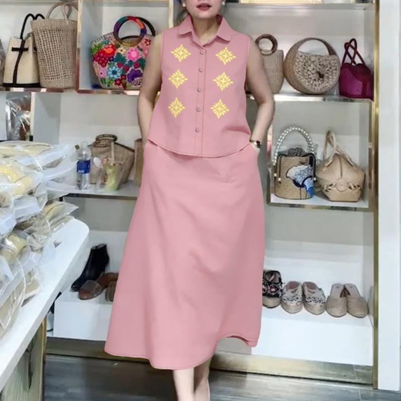 ZANZEA Women Sleeveless Print Vest Tops and Long Skirts Summer Two Piece Suit Sets