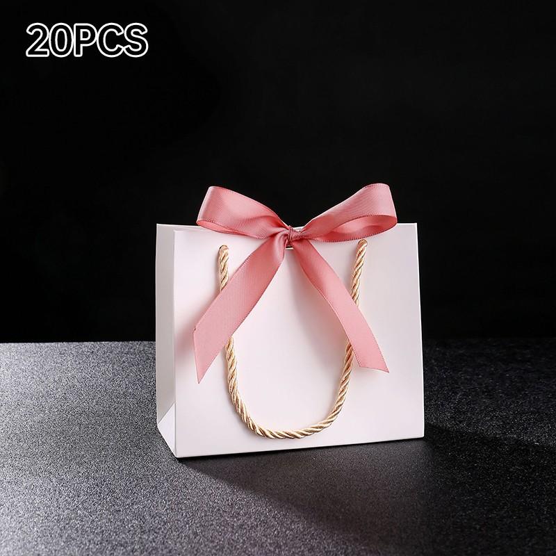 20pcs Pretty Gift Bag Packaging Bag Ribbon Fashion Butterfly-knot Paper Bags Fashion Solid Color Tote Bag Packaging Supplies