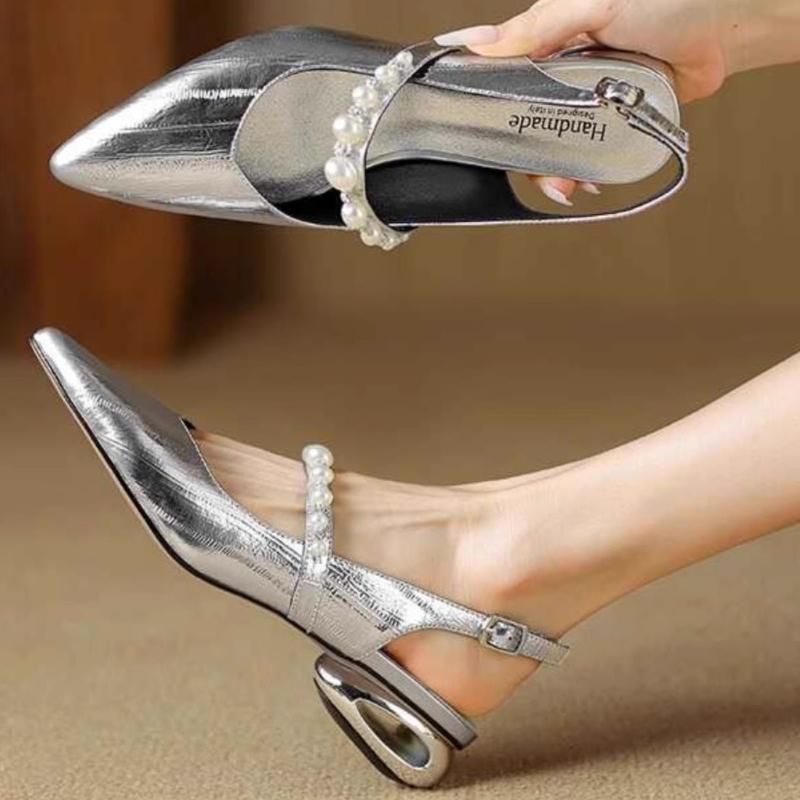 Modne buty damskie 2024 Koreańska moda szpiczaste sandały damskie wygodne buty wizytowe na średnim obcasie jednolity kolor proste czółenka