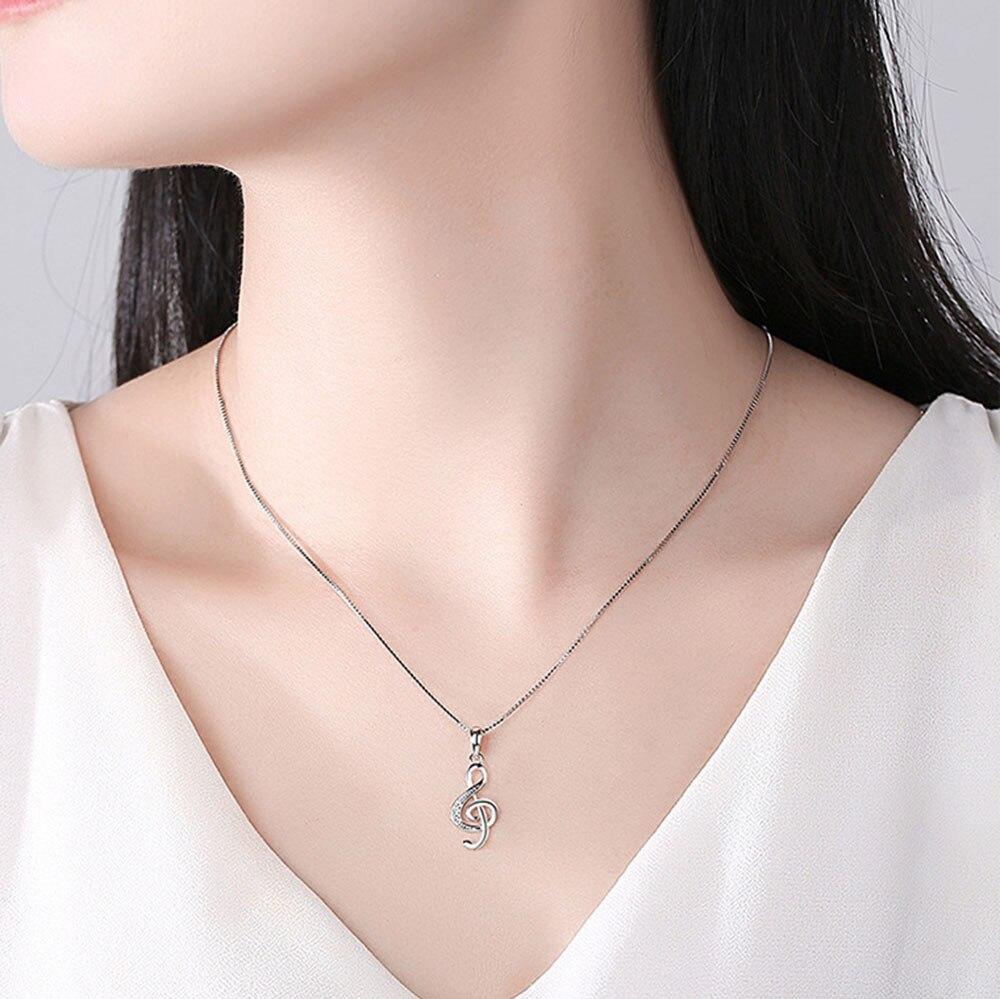 Neue 925 Sterling Silber Frauen Halsketten Mode Liebe Rhythmus Notizen Anhänger Hohe Qualität Zirkon Schlüsselbein Kette Schmuck Länge 45CM