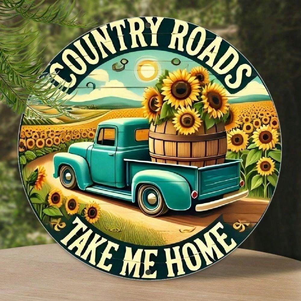 Vintage Metal Sign Country Roads Take Me Home Retro Wall Decor Bar 8x8 Inch