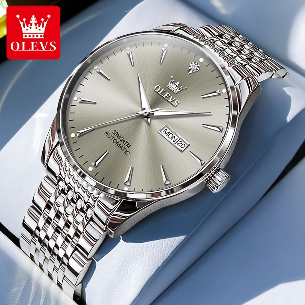 OLEVS Luxury Fashion Man Hand Clock Automatic Mechanical Watch for Men Dual Calendar Waterproof Luminous Business Men's Watches