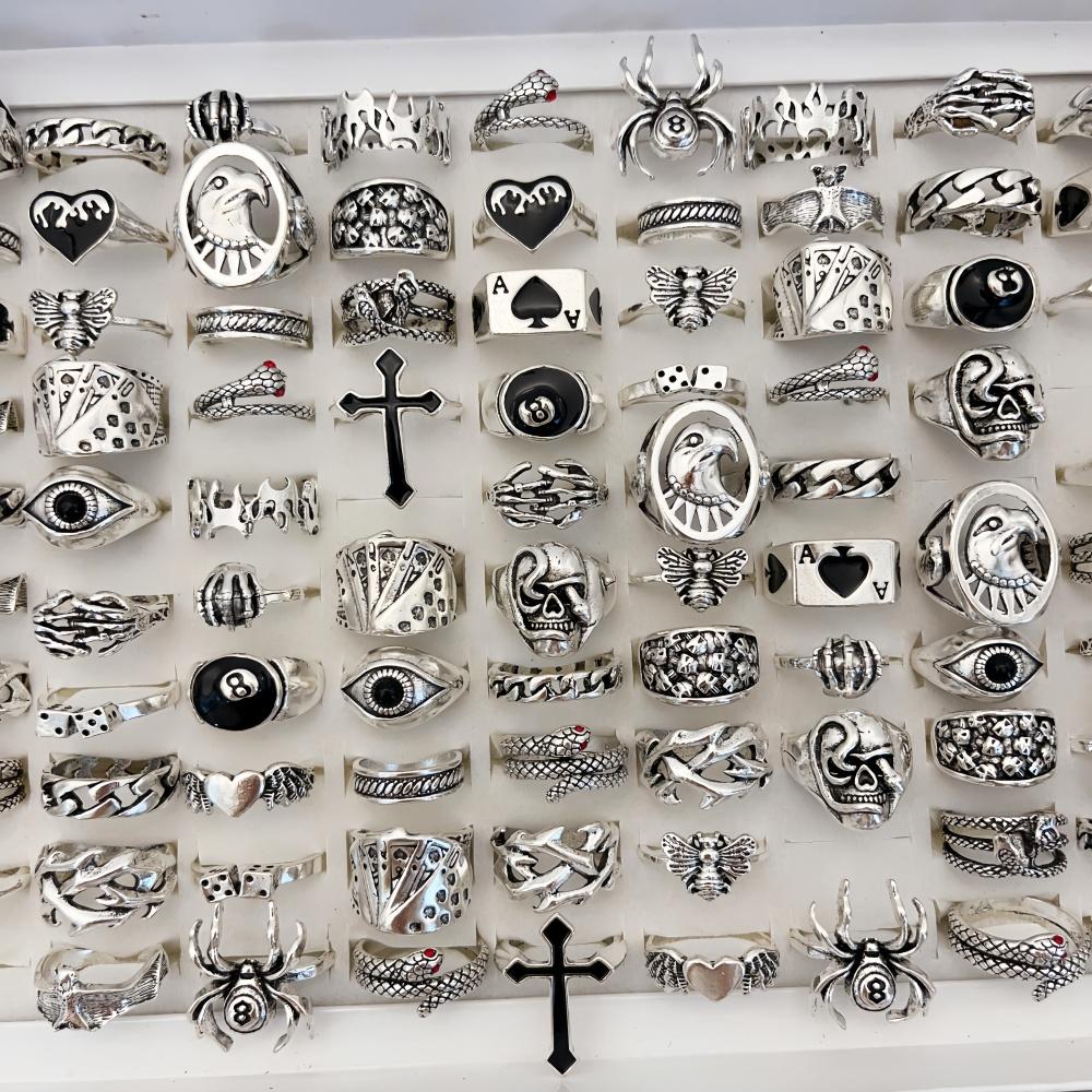 20Pieces Vintage Punk Rings Set For Women Men Mix Style Hip Hop Heart Snake Skull Eye Finger Ring Jewelry Party Gift