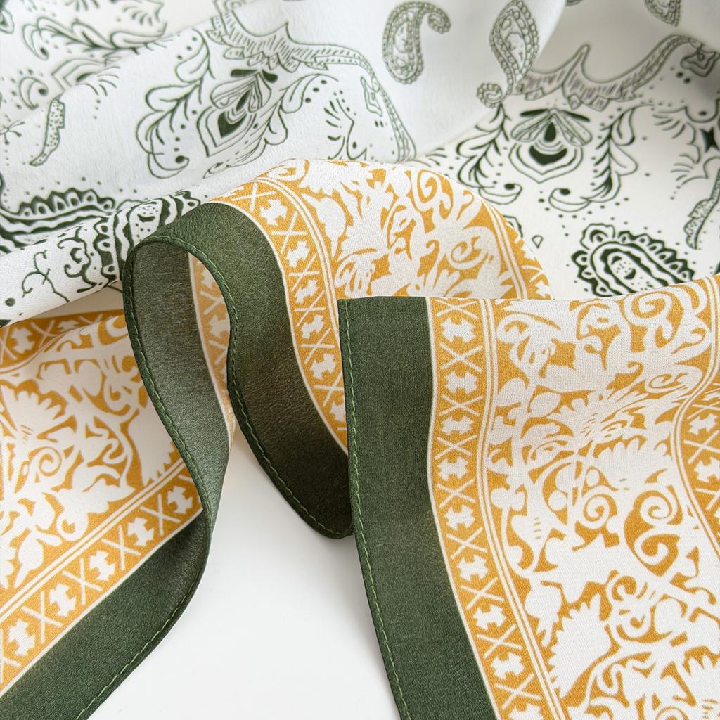 Retro Old Money Wind Silk Double Crepe Silk Scarf Women's Spring and Summer Senior Sense Versatile 100% Mulberry Silk Square Scarf Thin Scarf