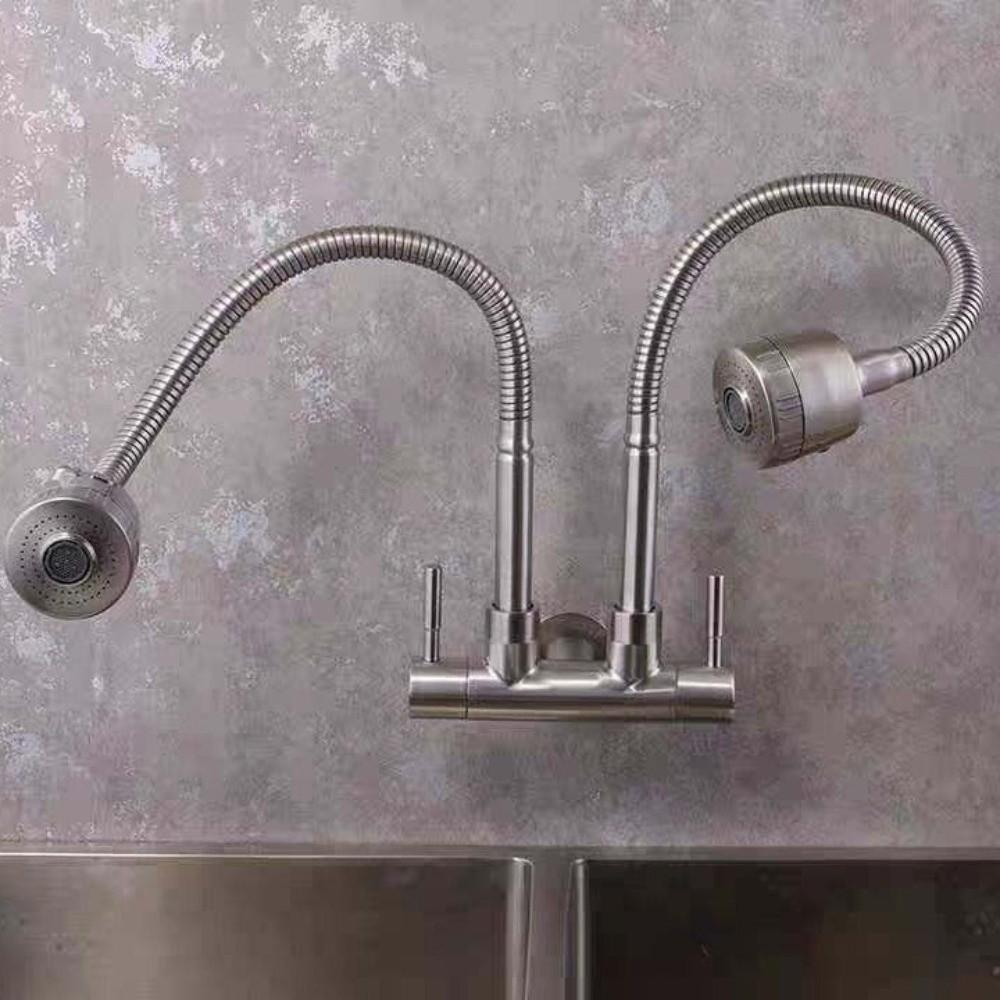 360° Rotate Kitchen Water Faucet 2-in-1 Flexible Faucet Double Head Sink Tap  Sink Installation