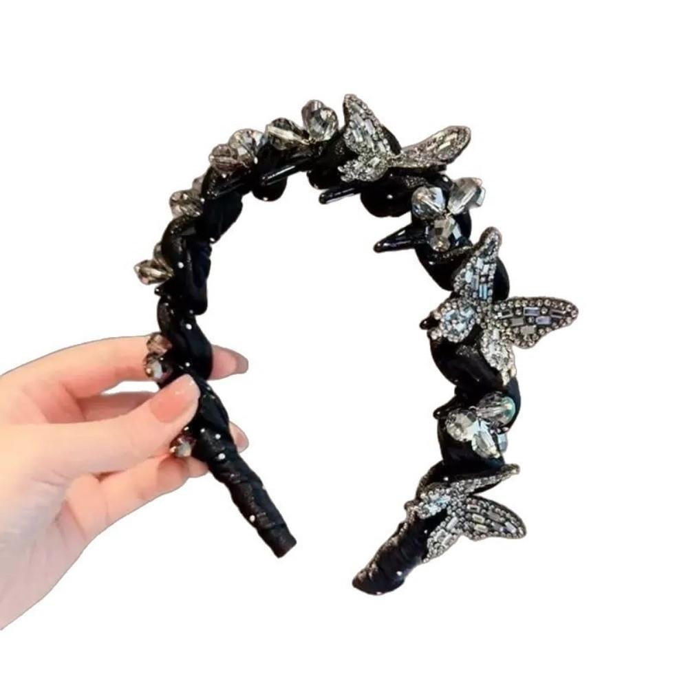 Elegant Hairband Crystal Butterfly Headband New Hair Hoop  Women чёрный