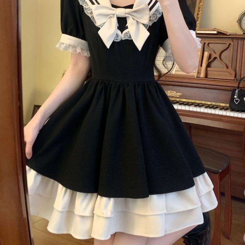 Summer Korean Sailor Collar Bowknot Dress – Loose Fit, Princess Style for Female Students