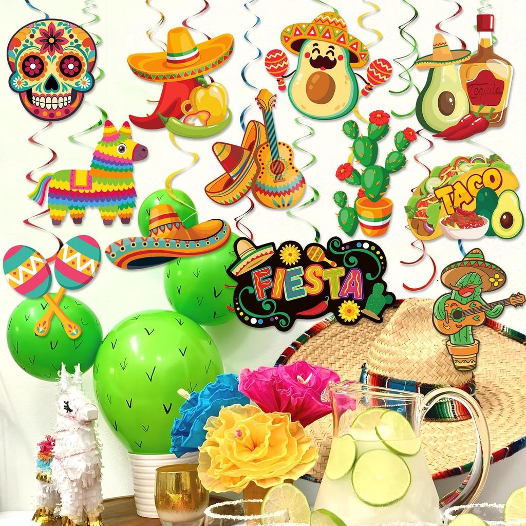 Fiesta Party Decorations, Kaluofan 24PCS Fiesta Decorations, Mexican Theme Decorations Hanging Swirls Supplies for Mexican Birthday Party Mexican