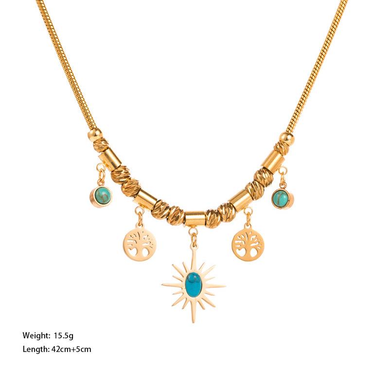 18K Gold Plated Retro French Turquoise Starburst Pendant Necklace