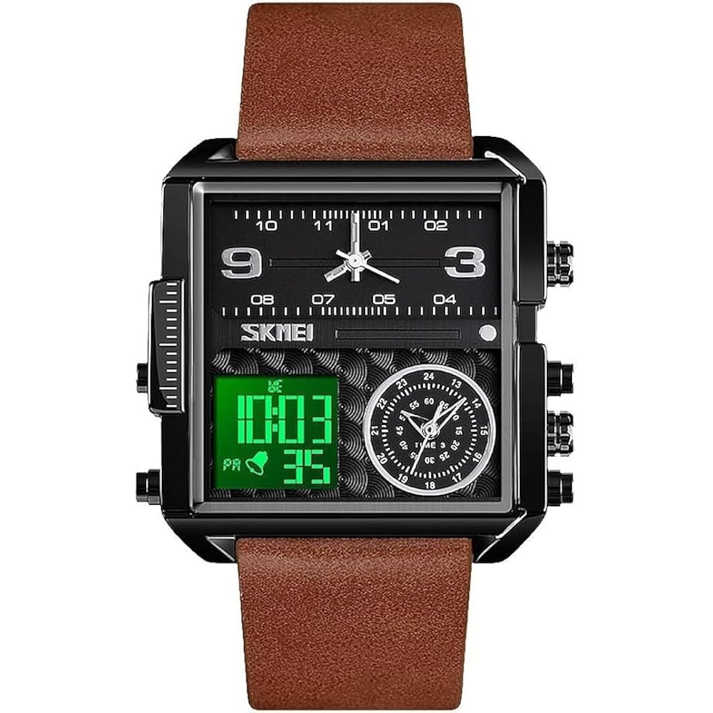 Wristwatch Men s Digital Sport Watch LED Square Large Face Analog Quartz Watch Multi Time Zone Wa...