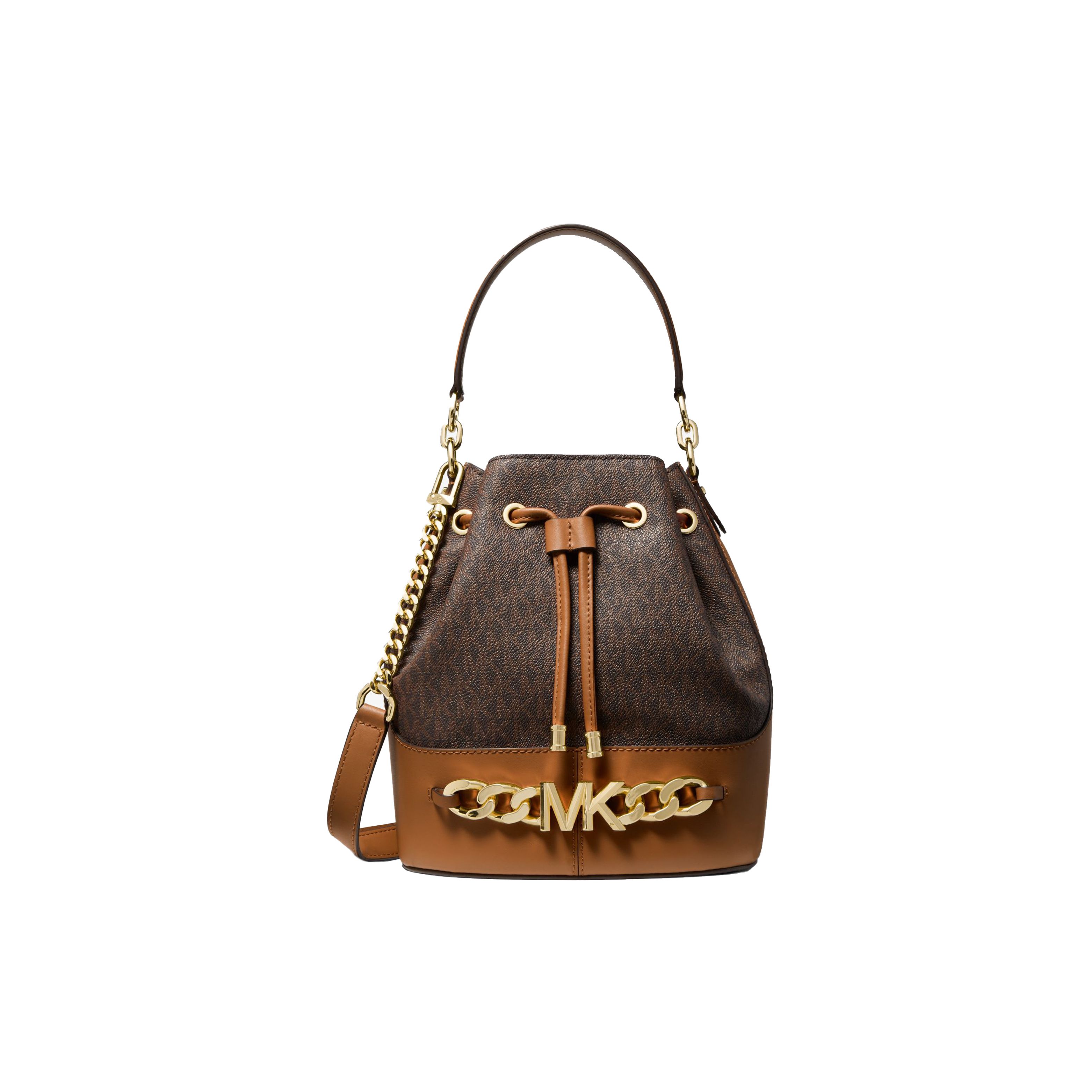 

Michael Kors Mk Devon Classic Monogram Color-Blocked Chain Commuter Fashion Drawstring Coated Canvas Bucket Bag Women Bags 30S2GDVS2B-252 Basic Set (Bag+Dust Bag)