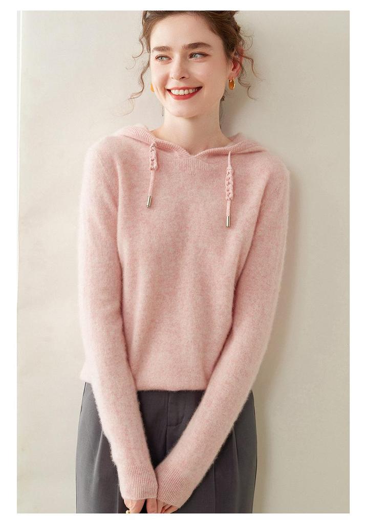 Women's Cashmere Hooded Sweater - Loose Fit, Korean Style, Ideal for Autumn and Winter.