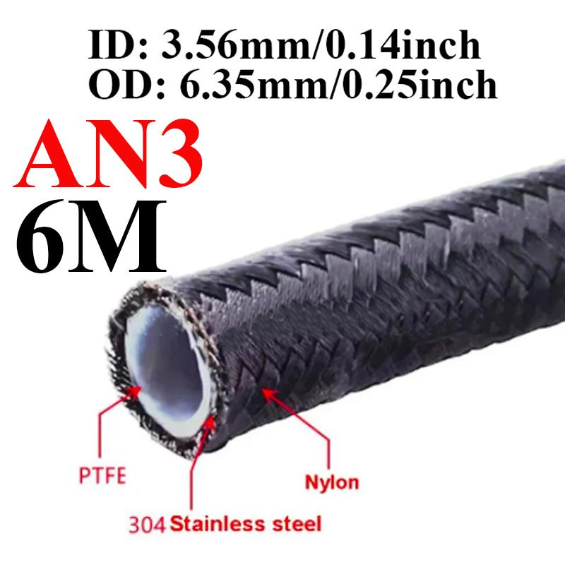 1~6M AN3 3AN Nylon Stainless Steel PTFE Brake Hose E85 Car Fuel Oil Turbo Cooler Line Pipe Tube + Swivel Hose End Fittings Set