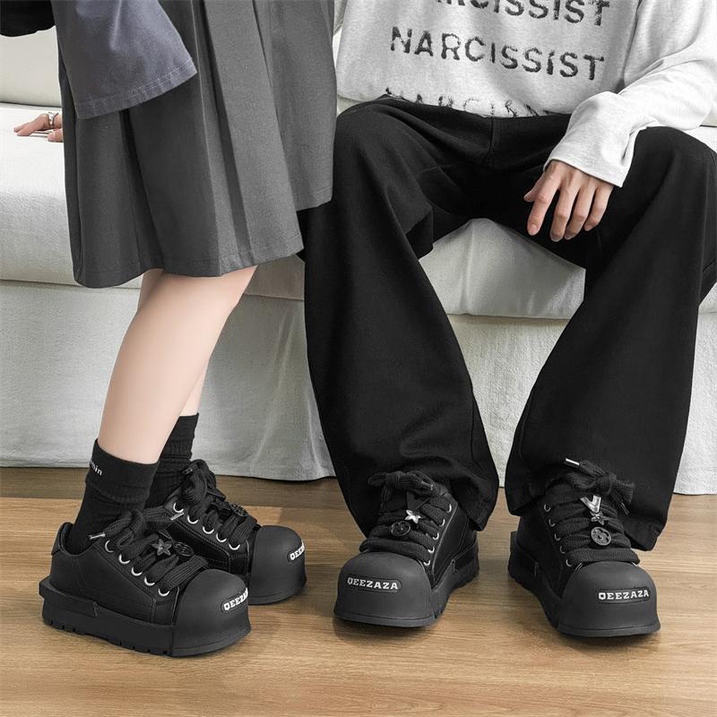 2025 Spring New Street Style Casual Flat Sneakers For Men's Women's Teenagers Daily Dress White Black Height Increasing Shoes