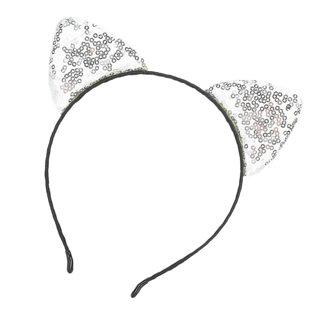 Reversible Sequin Cat Ears Headband Shiny Cat Ear Hair Hoops Women s Kitty Hair AccessoriesSilver