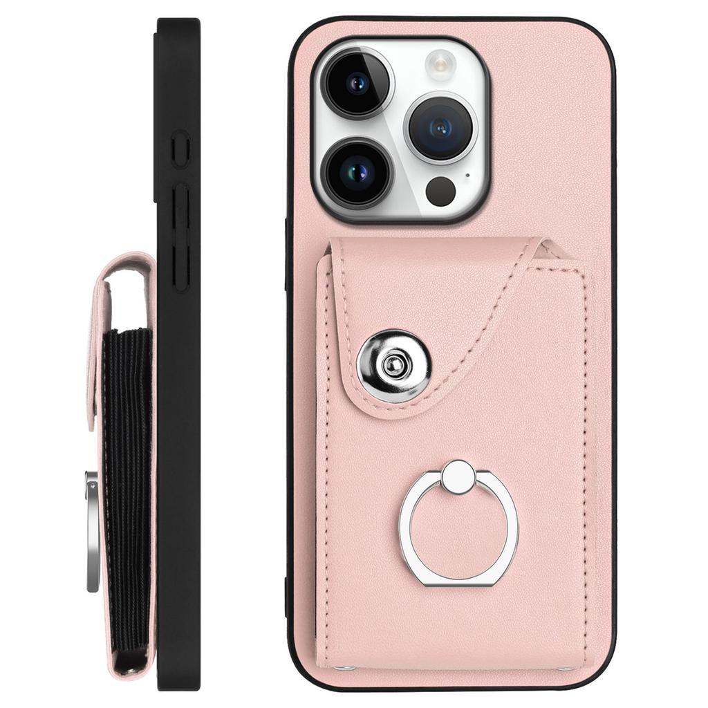 For iPhone 16 Pro Max Case YB Leather Coating Series-7 Card Holder Leather TPU Phone Cover with Kickstand