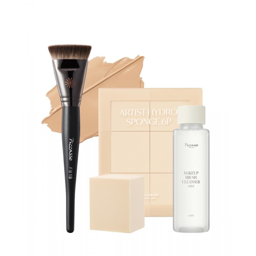 Piccasso Fb19 Foundation+artist Hydro Sponge 6p Set + Brush Cleanser 60ml NONE