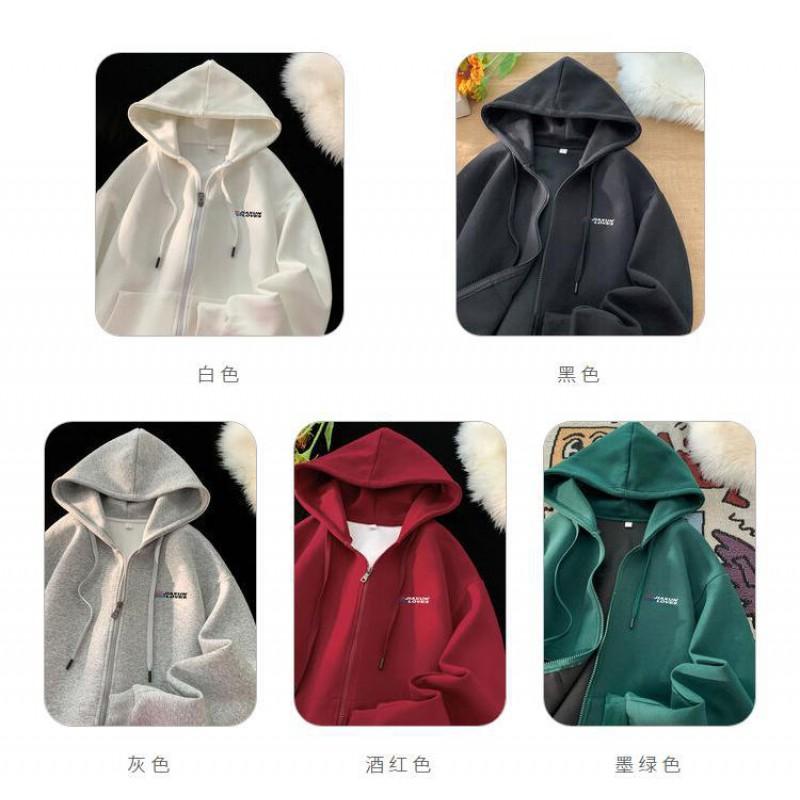 Unisex Hooded Zip-Up Sweatshirt Winter Heavyweight Oversized Streetwear Pullover With Fleece Lining