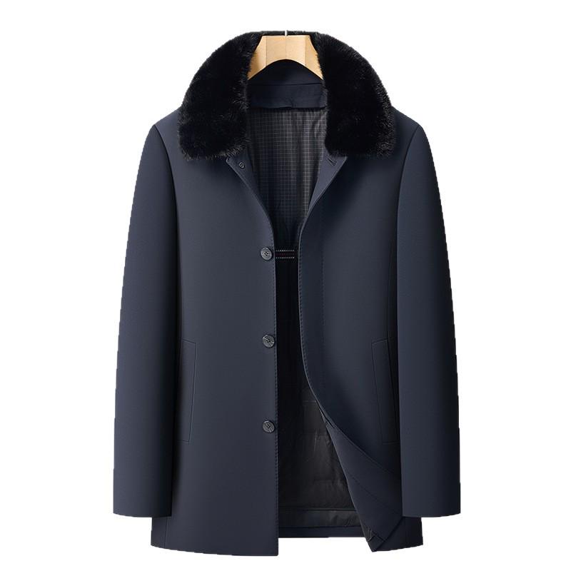 Men's Mink Fur Collar Down Jacket with Detachable Liner, White Duck Down, Autumn/Winter 2025, Middle-Aged Dad Cold Protection Coat.