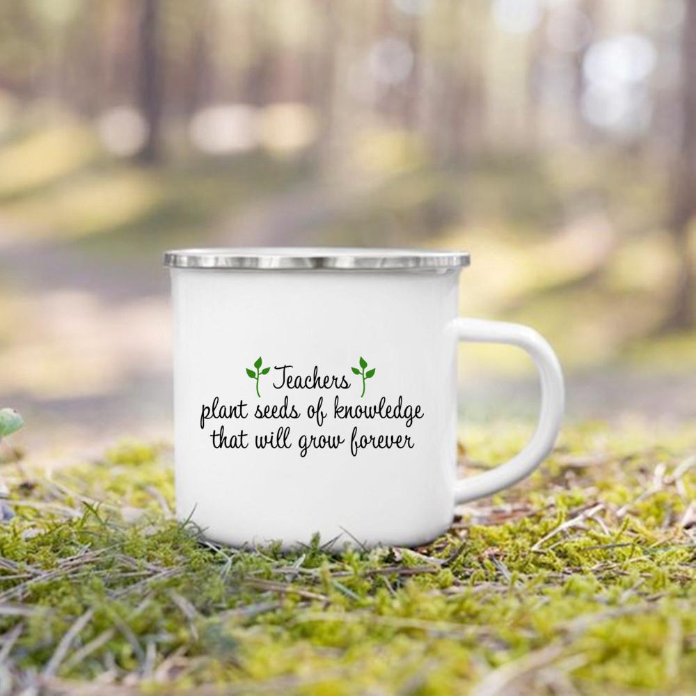 Teacher knowledge printed coffee mugs enamel drink cup handle breakfast cup dessert simple office water mug teacher's day gifts