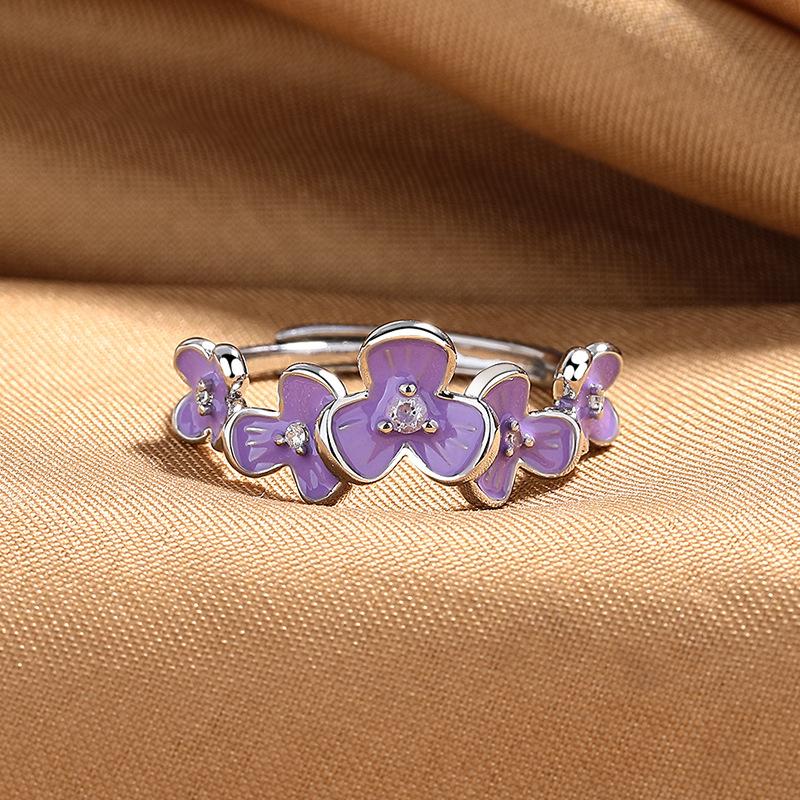 Vintage Glyzinienblüte Diamant Emaille Ring Damen Nischen Design Idyllisch Verstellbar Zeigefinger Ring Vielseitiger Schmuck 2026