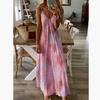 Abito Primavera Estate Donna Stampa Floreale Verde Scollo a V Lungo Vestito Rilassato Bohemien Senza Maniche Abito da Festa in Spiaggia Donna