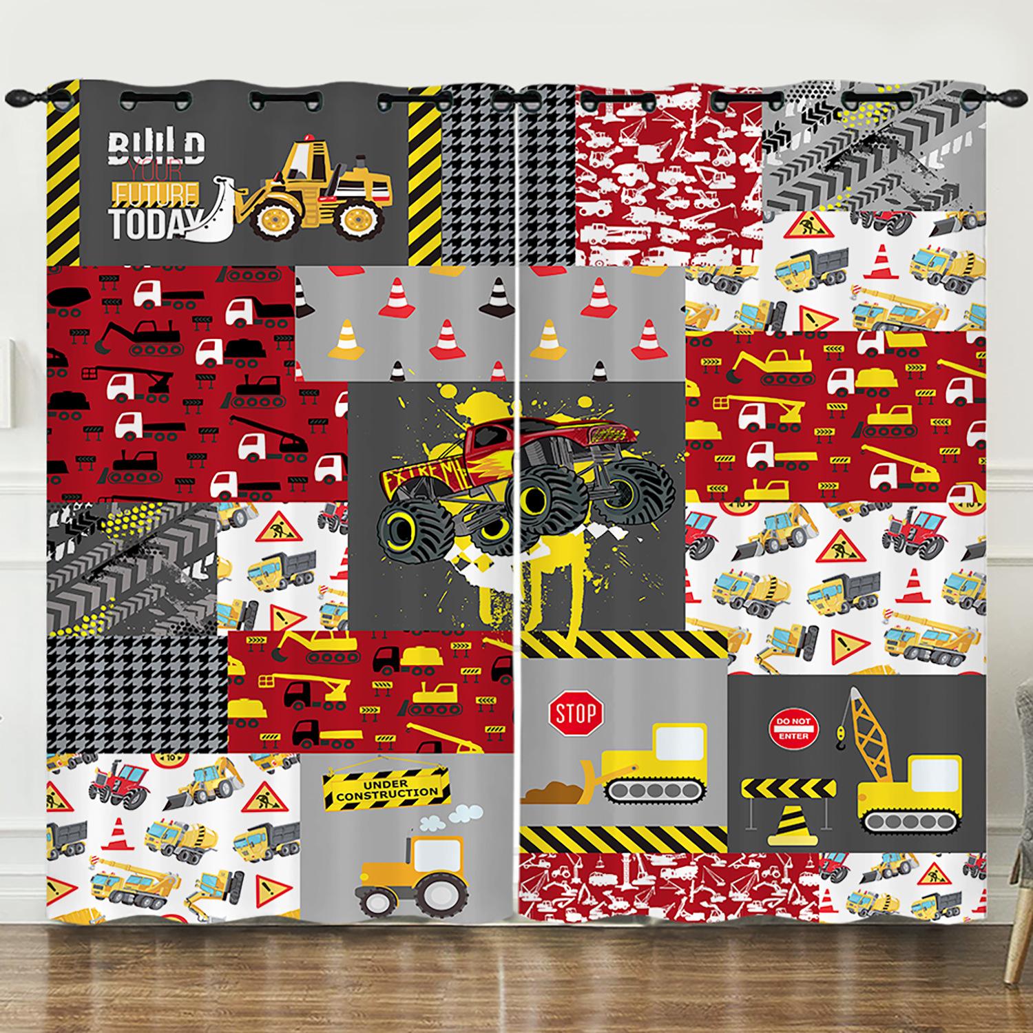 

Конструкция штор Автомобиль Автомобиль Тележка 3D Цифровая печать Затемняющая штора Люверсы 97cm*114cm*2