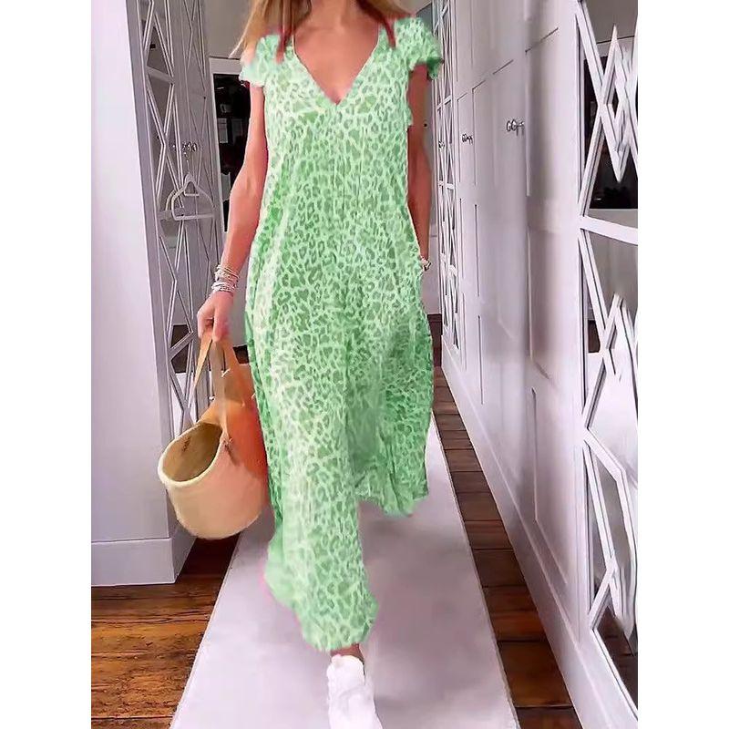 Printed V-neck Short Sleeve Women's Printed V-neck Short Sleeve Loose Dress