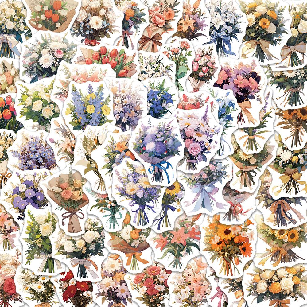 60 Cartoon Advertisement White Bouquet Graffiti Stickers Personalized Decorative Guitar Notebook Suitcase DIY Waterproof Stickers