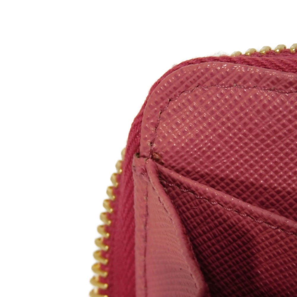 Used 11569 Saffiano Coin Purse 1MM268 QHH F0505 7943 Pink Zip Around Card Case with Triangle Logo Peonia Ladies from