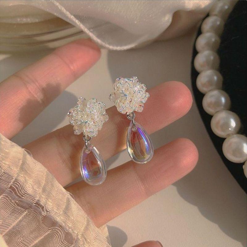 

2025 Tide South Korea Fancy Earrings Female S925 Sterling Silver Needle Elegant Earrings Internet Celebrity Easiest for Match Earrings Eardrops Showa Rose Silver Needle