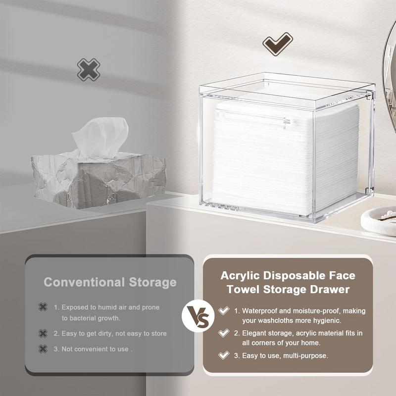 Facial Towel Storage Box Acrylic Towel Bin With Drawer Wall Mounted Facial Towel Container Cosmetic Organizer Box For Face