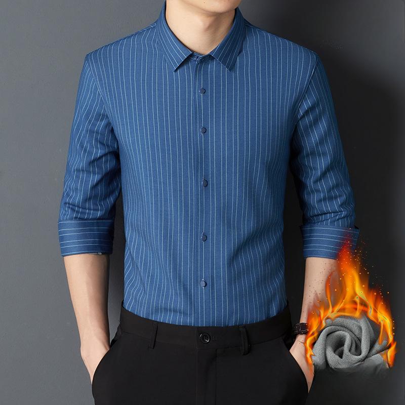 Plush Long-sleeved Shirt Men's Autumn and Winter New Business Casual Thickened Thermal Shirt Warm Inner Wear