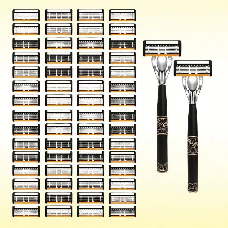 Men's Manual Razor with 6-Layer Stainless Steel Blades and Metal Handle for Cross-Border Dropshipping