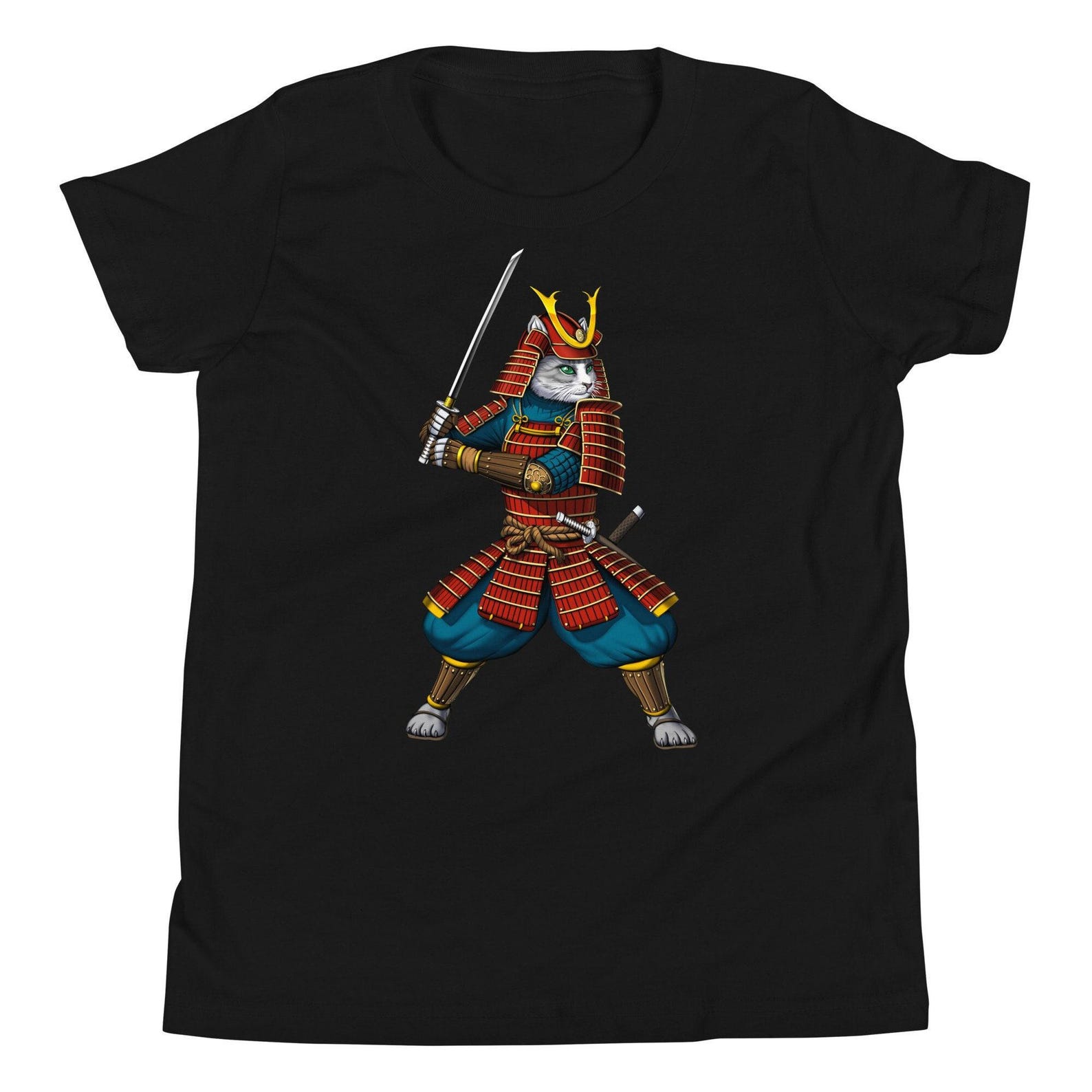 Japanese Samurai Cat Kids T-Shirt, Samurai Warrior Boys Tee, Ninja Shirt, Samurai Clothing, Samurai Clothes, Samurai Apparel 100