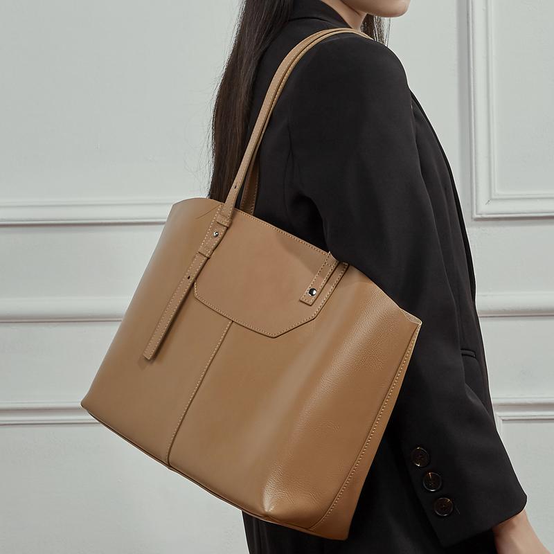 Burminsa Cowhide Genuine Leather Large Tote Handbags For Women 2026 Winter Luxury Designer Work Shopper Underarm Shoulder Bags