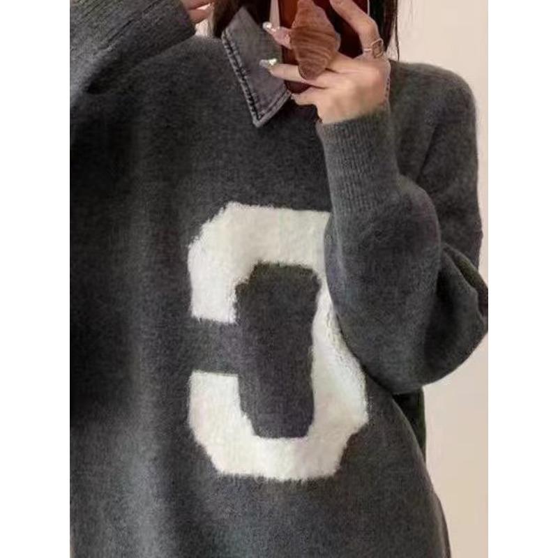 

Новый модный свитер Waxy Lazy для женщин, осень и зима, сладкий, уменьшающий возраст, свободный свитер средней длины, пальто One Size темно серый