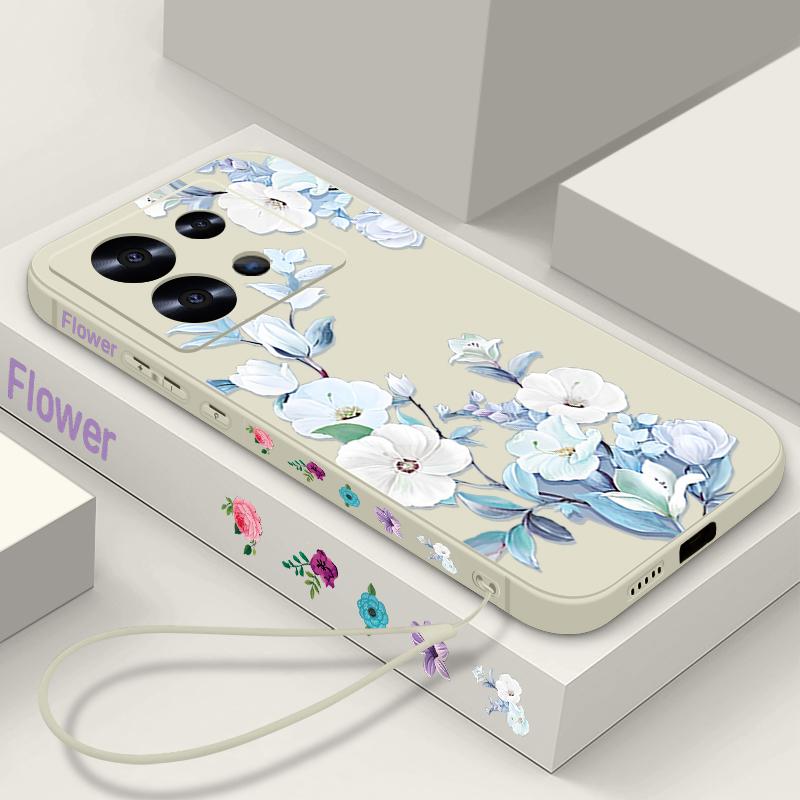 

Для Xiaomi 13T Pro Poco F6 X6 X5 Redmi Note 14 Pro 13 12 11 чехол с цветочным принтом шнурок силиконовый матовый TPU мягкий тонкий противоударный чехол для телефона Redmi Note 13 4G белый/бежевый