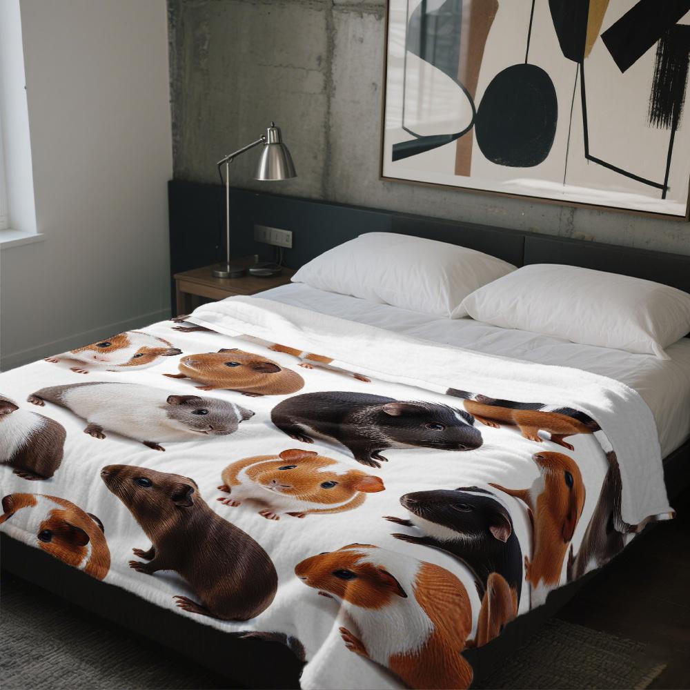 Cute Guinea Pig Animals Pattern Throw Blanket - Whimsical Pet Motif Cozy Soft Thick Accent for Home Office Sofa Camping