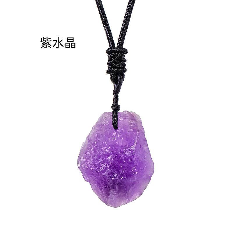 Natural Crystal Rough Stone Pendant Powder Crystal Purple Water Citrine Rough Stone Necklace Jewelry Pendant Fashion