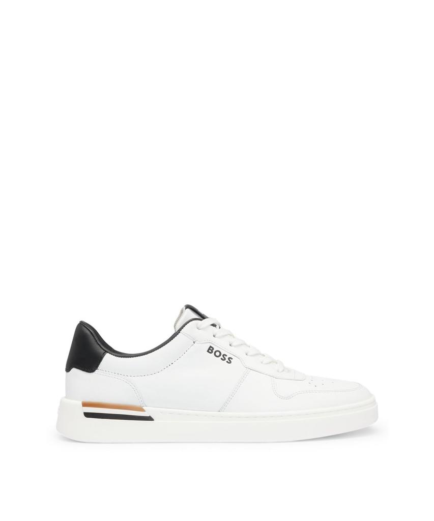 Signature Detail Leather Cupsole Sneakers for Size White [BOSS] Men, 45,