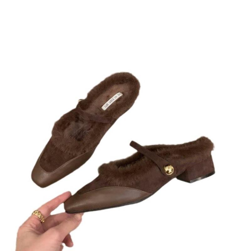 Fashion Hot Selling Shallow Mouth Square Toe Shoe Woman 2025 Elegant Casual Female Sneaker Flats Loafers Fur New Winter On Heels Stretch