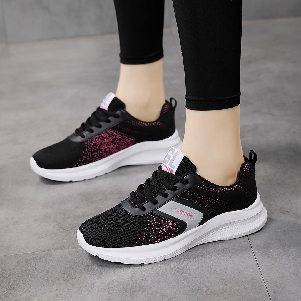 Women Four Seasons Flying Weaving Breathable Running Shoes Lightweight Fitness Casual Sneakers Ladies Soft Non-Slip Jogging Shoe