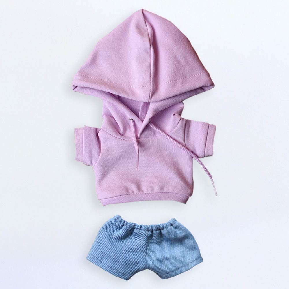 Niannyyhouse 20cm Plüschpuppenkleidung, Hoodie und Jeans, Baumwollpuppenkleidung (Rosa Lila)